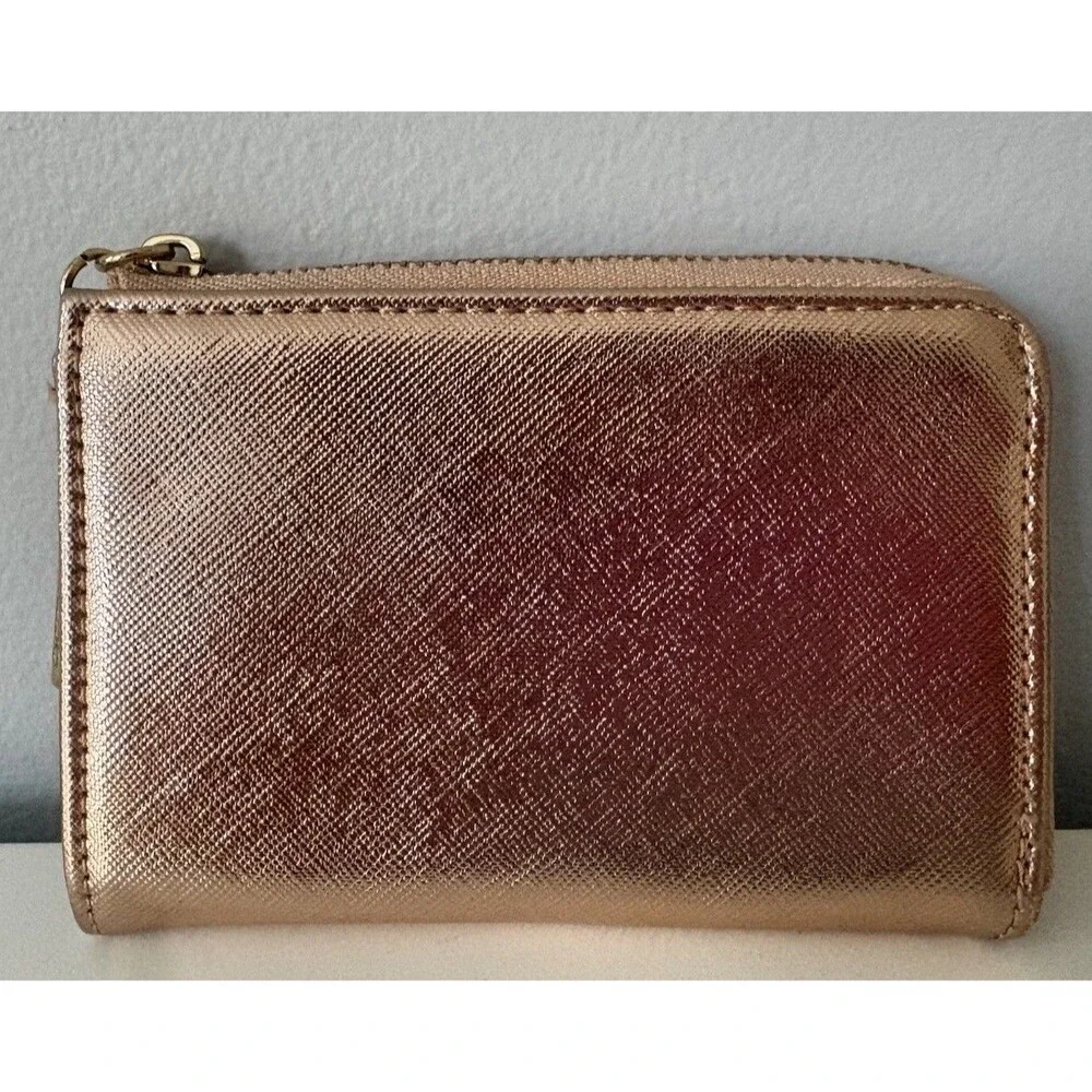 Aldo Women’s Zip Around Wallet Card Holder Rose Gold Metallic Metal Charm